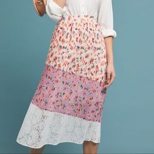 Anthropologie pleated floral midi skirt